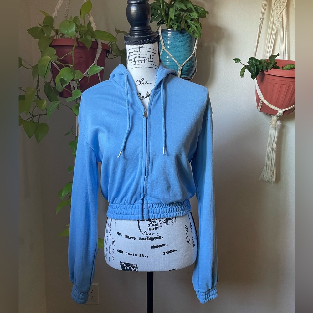 Blue crop top hoodie, size XS
